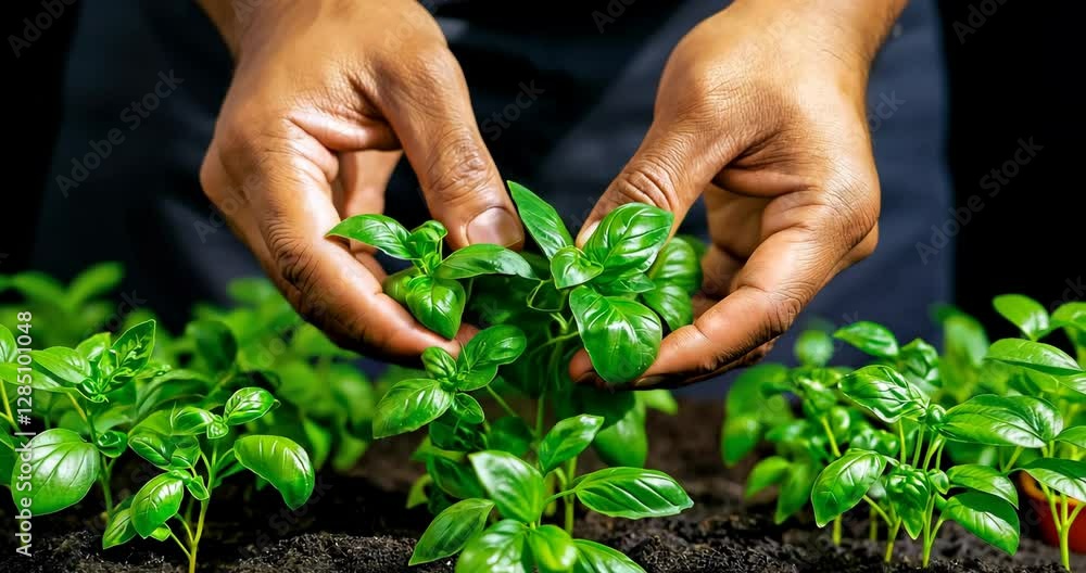 Picking Fresh Herbs from a Kitchen Garden Picking Fresh Herbs from a Kitchen Garden