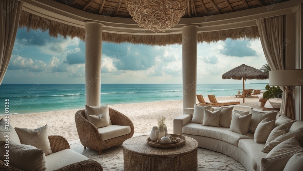 Obraz premium Stunning coastal resort view from a luxury suite