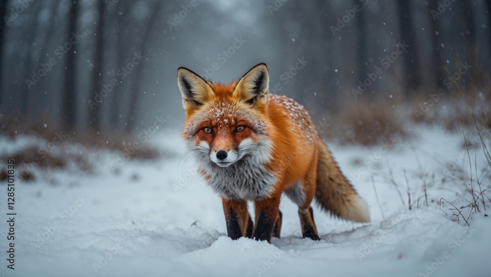 Fototapeta premium Scarlet fox in the snowfall