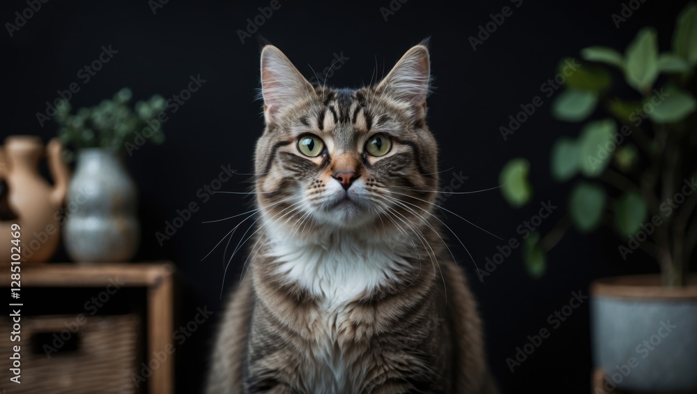 cat in a home setting with a dark backdrop cat in a home setting with a dark backdrop