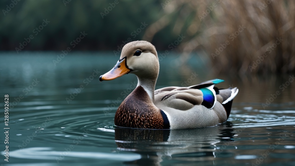 A beautiful female Mallard Duck (Anas platyrhynchos) gliding across a lake.