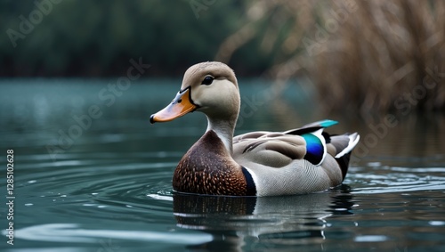 Obraz na płótnie A beautiful female Mallard Duck (Anas platyrhynchos) gliding across a lake. w salonie