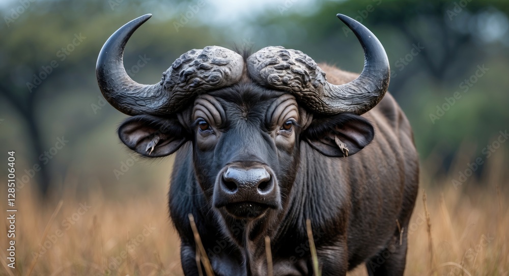 Naklejka premium Aged male African Buffalo (Syncerus caffer) in Queen Elizabeth National Park, Uganda.