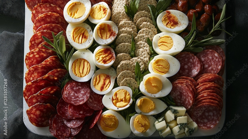 Gourmet charcuterie board display home gathering food arrangement indoor setting top view culinary delight