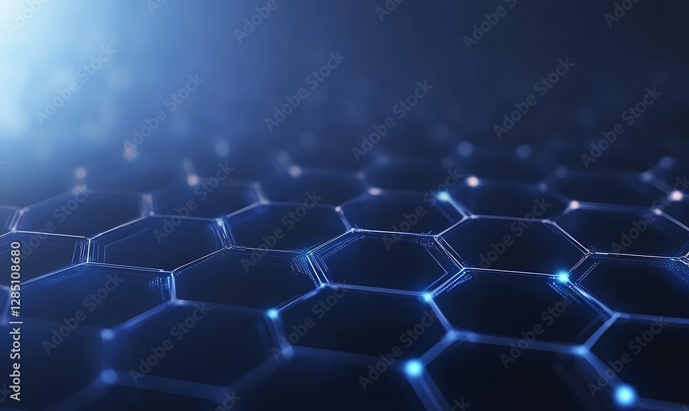 Obraz premium Abstract digital background featuring a hexagonal grid illuminated with blue lights.