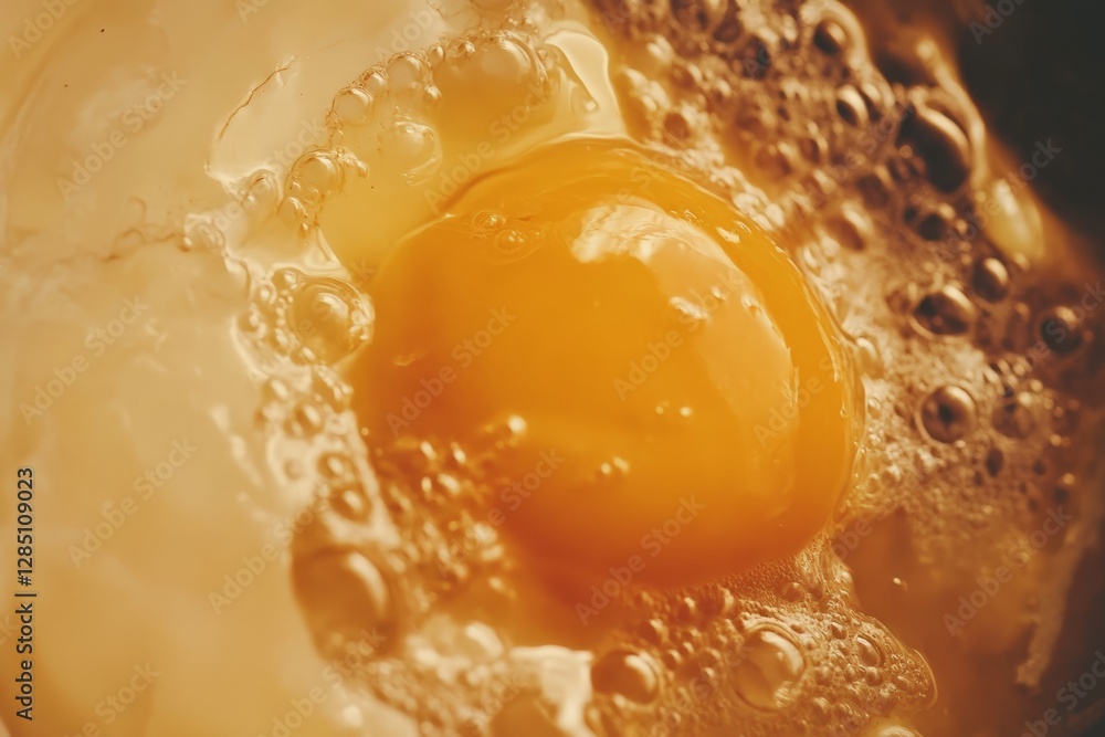 Cooking a fresh egg in a pan kitchen food preparation home environment close-up view breakfast concept