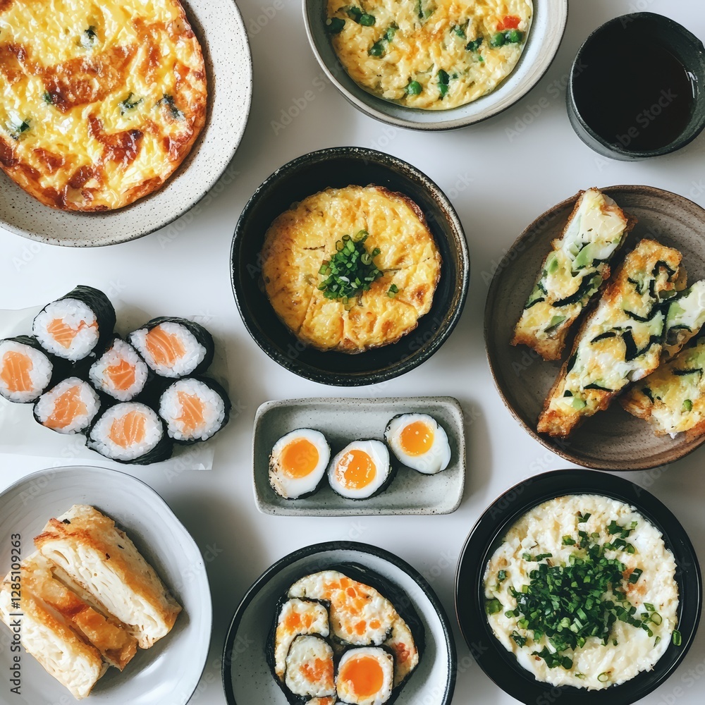 Delicious japanese-inspired cuisine platter home kitchen food photography cozy environment top-down view culinary art
