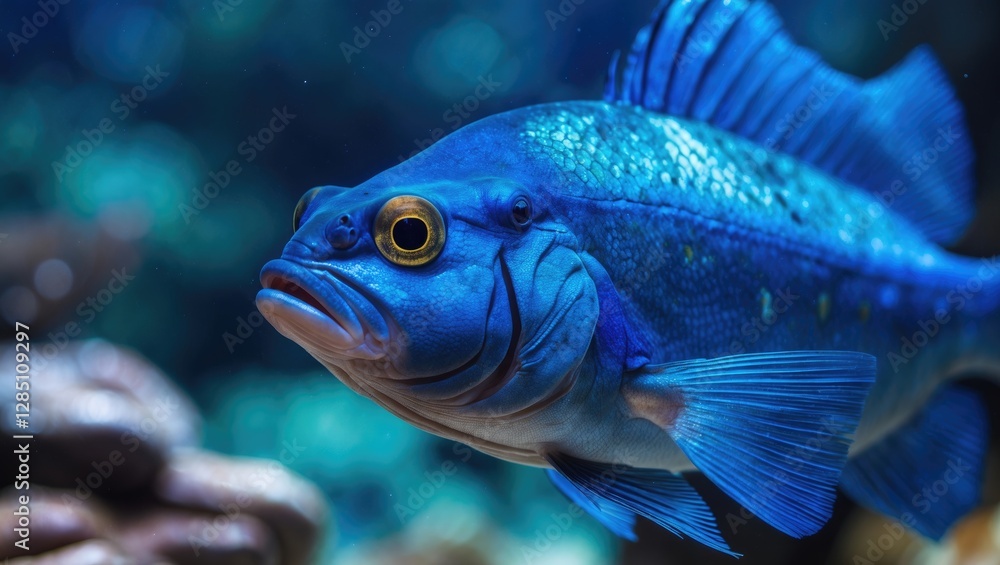 Detailed view of the vibrant blue paracanthurus hepatus fish. Detailed view of the vibrant blue paracanthurus hepatus fish.