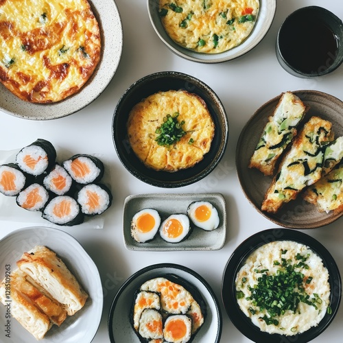 Delicious japanese-inspired cuisine platter home kitchen food photography cozy environment top-down view culinary art