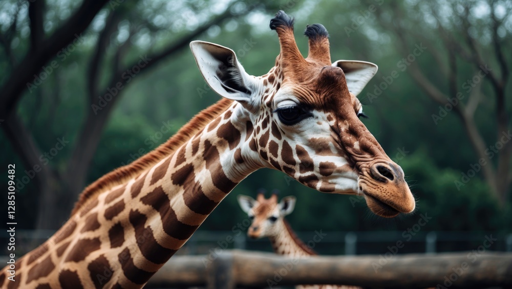 Obraz premium Giraffe at the zoo: A glimpse of wildlife.