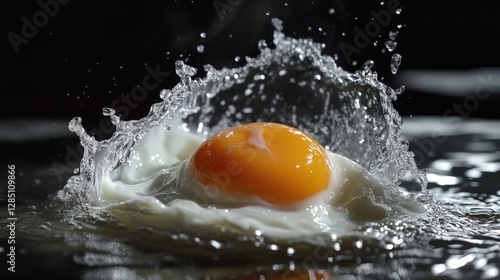 Egg splash action photography home kitchen food art dark background close-up culinary creativity