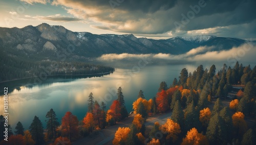A bird's-eye perspective of South Lake Tahoe, located at the boundary of California and Nevada