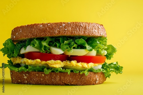 Obraz na płótnie Delicious sandwich creation kitchen food photography bright yellow background close-up healthy eating concept w salonie