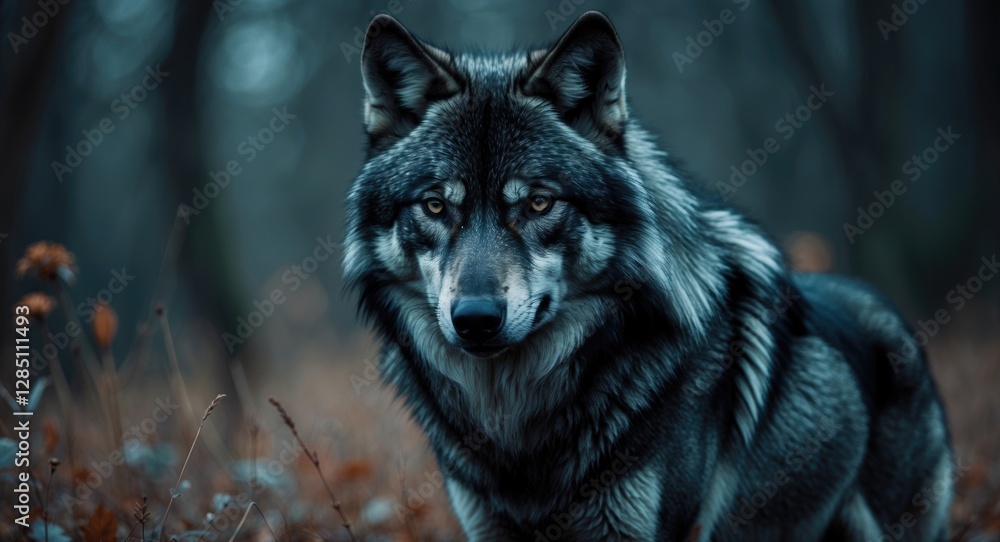 Fototapeta premium Decorative Dark Wolf. Image suitable for textile design, tattoos, and graphic projects.