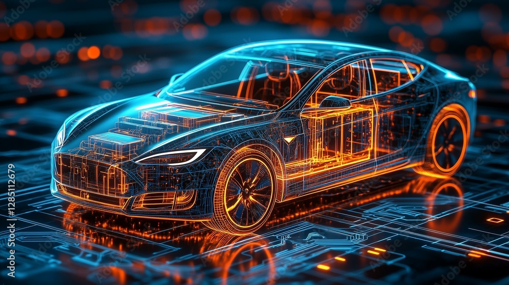 Futuristic Electric Car with Holographic Design and Advanced Technology Futuristic Electric Car with Holographic Design and Advanced Technology