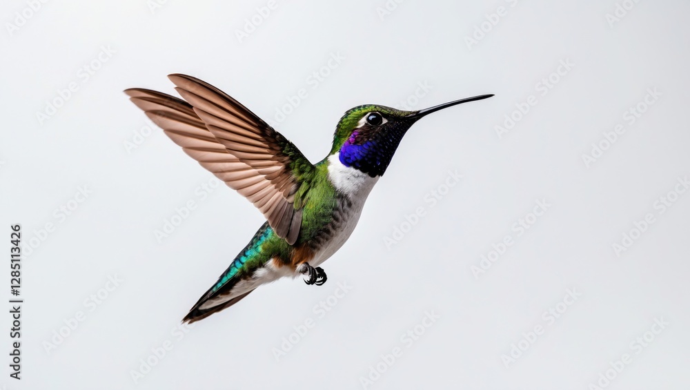 Obraz premium Allen's Hummingbird (Selasphorus sasin) soaring against a white backdrop