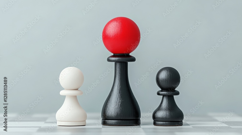 Conceptual Chess Game with Unique Red and Black Game Pieces Conceptual Chess Game with Unique Red and Black Game Pieces