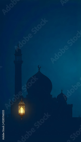 graphic background for ramadhan greeting - blue mosque shilhouette