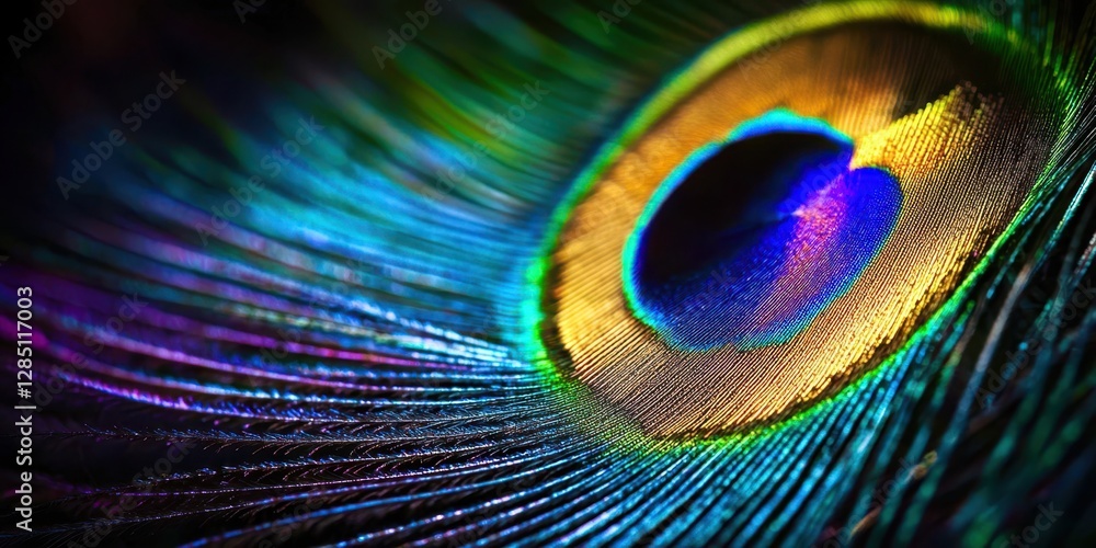 Naklejka premium Peacock feather with a blue and yellow center