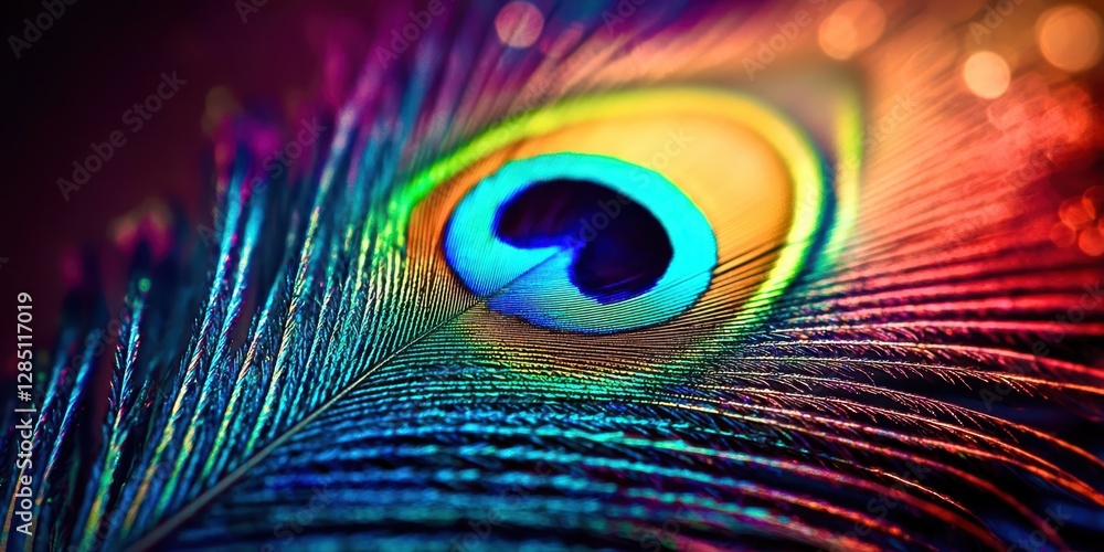 Obraz premium Colorful peacock feather with a heart shape in the center