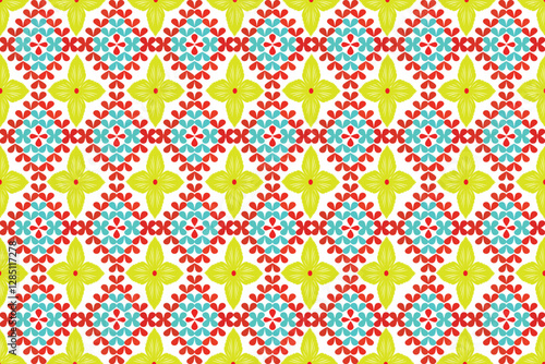 geometric pattern Decorated with leaves, ethnic, tiled floor, carpet, Victor illustration design.
