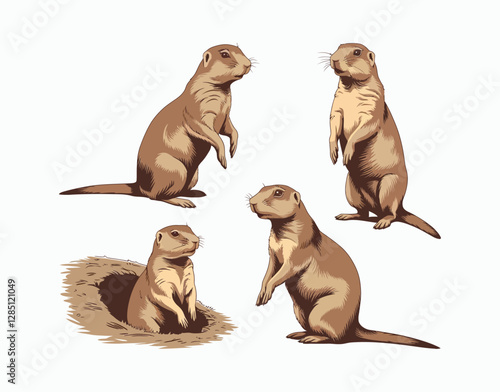 Prairie Dog Silhouette Vector Template Illustration