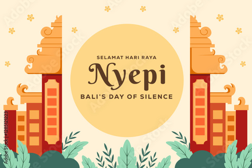 nyepi bali's day of silence background illustration in flat design