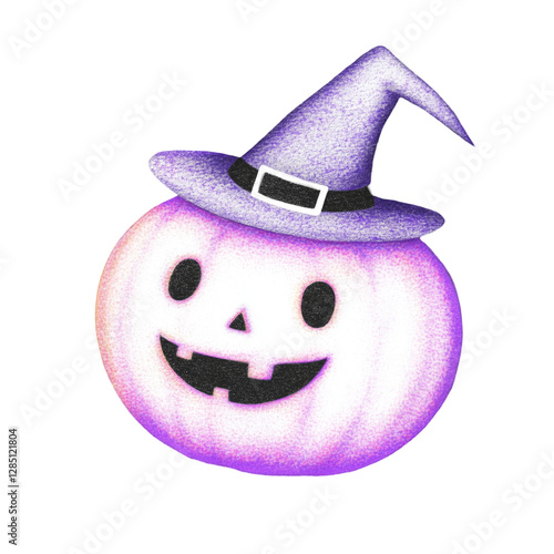 Cute Halloween Pumpkin with Purple Witch Hat