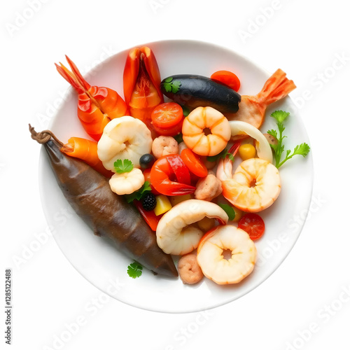 appetizing seafood mix isolated on the white background
