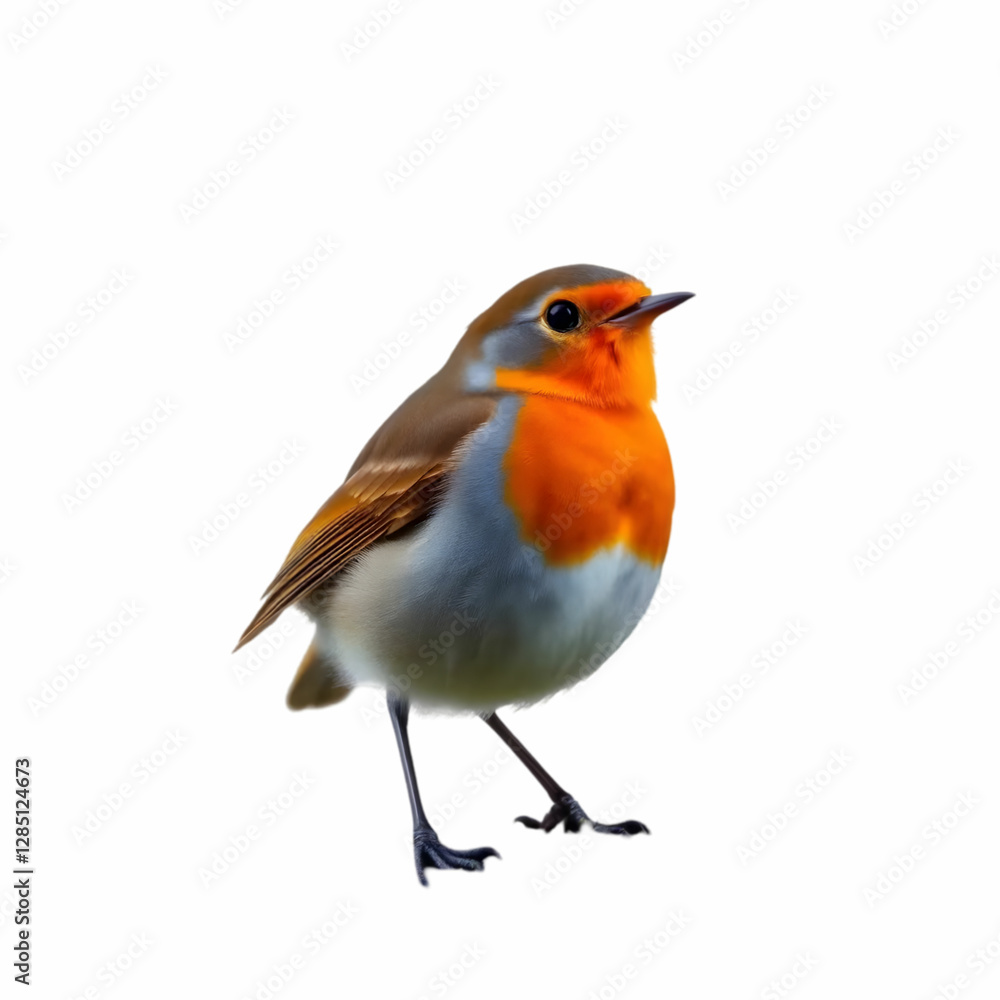 Beautiful European Robin standing on a moss isolated on the white background Beautiful European Robin standing on a moss isolated on the white background