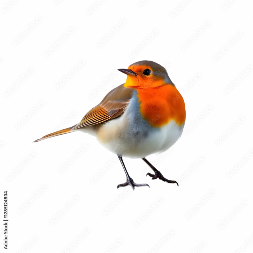 Fototapeta premium Beautiful European Robin standing on a moss isolated on the white background