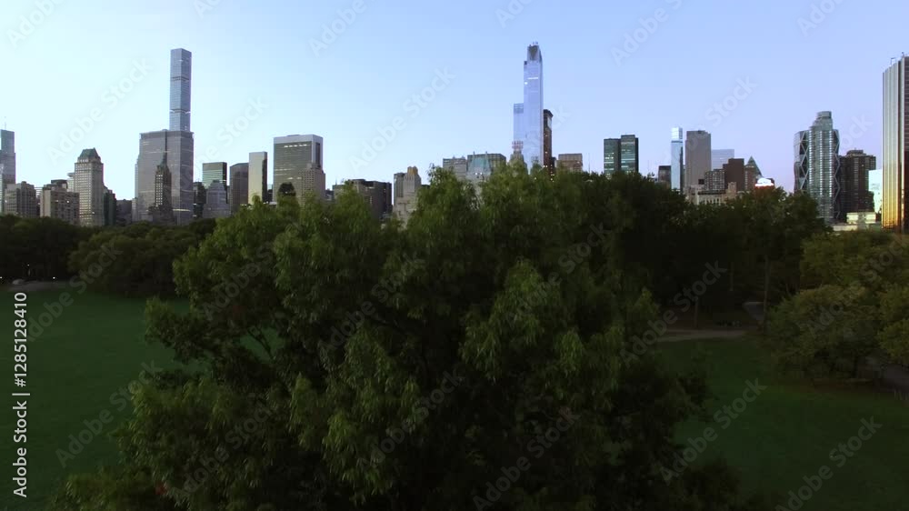 A serene Urban Park Landscape featuring a stunning Skyline illuminated at Dusk hours A serene Urban Park Landscape featuring a stunning Skyline illuminated at Dusk hours