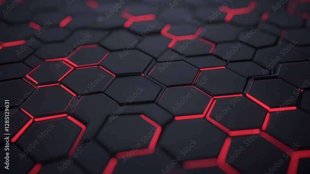 Hexagonal pattern with glowing red accents on a dark background, creating a modern and tech-inspired look. Hexagonal pattern with glowing red accents on a dark background, creating a modern and tech-inspired look.