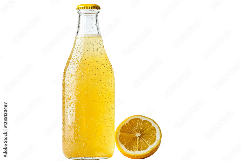 Refreshing Lemonade in Glass Bottle Next to Sliced Lemon Fruit Refreshing Lemonade in Glass Bottle Next to Sliced Lemon Fruit
