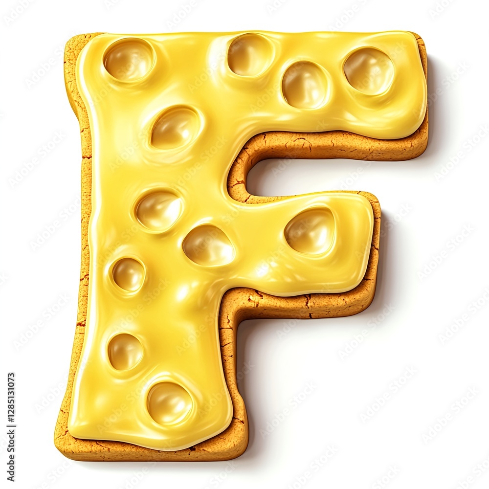 Scrumptious cheese-topped cookie shaped as letter F! Scrumptious cheese-topped cookie shaped as letter F!