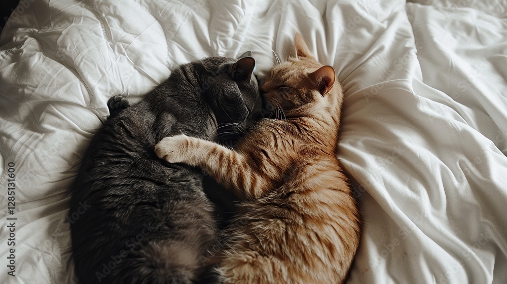 Cute cat couple is sleeping together and cuddling Cute cat couple is sleeping together and cuddling