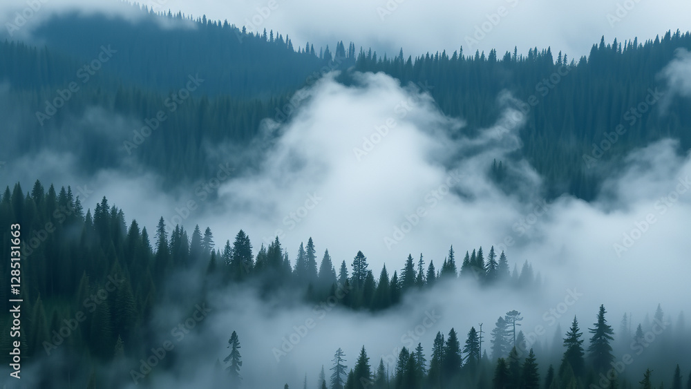 Ethereal Mountainous Mist: Captivating Misty Landscape Panorama Ethereal Mountainous Mist: Captivating Misty Landscape Panorama