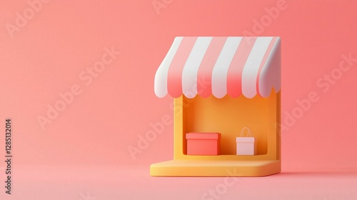 Miniature shop model with pastel colors on a soft background.