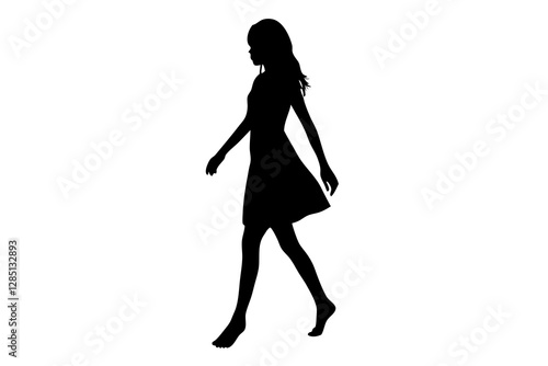 A girl slowly gracefully walking silhouette on white background