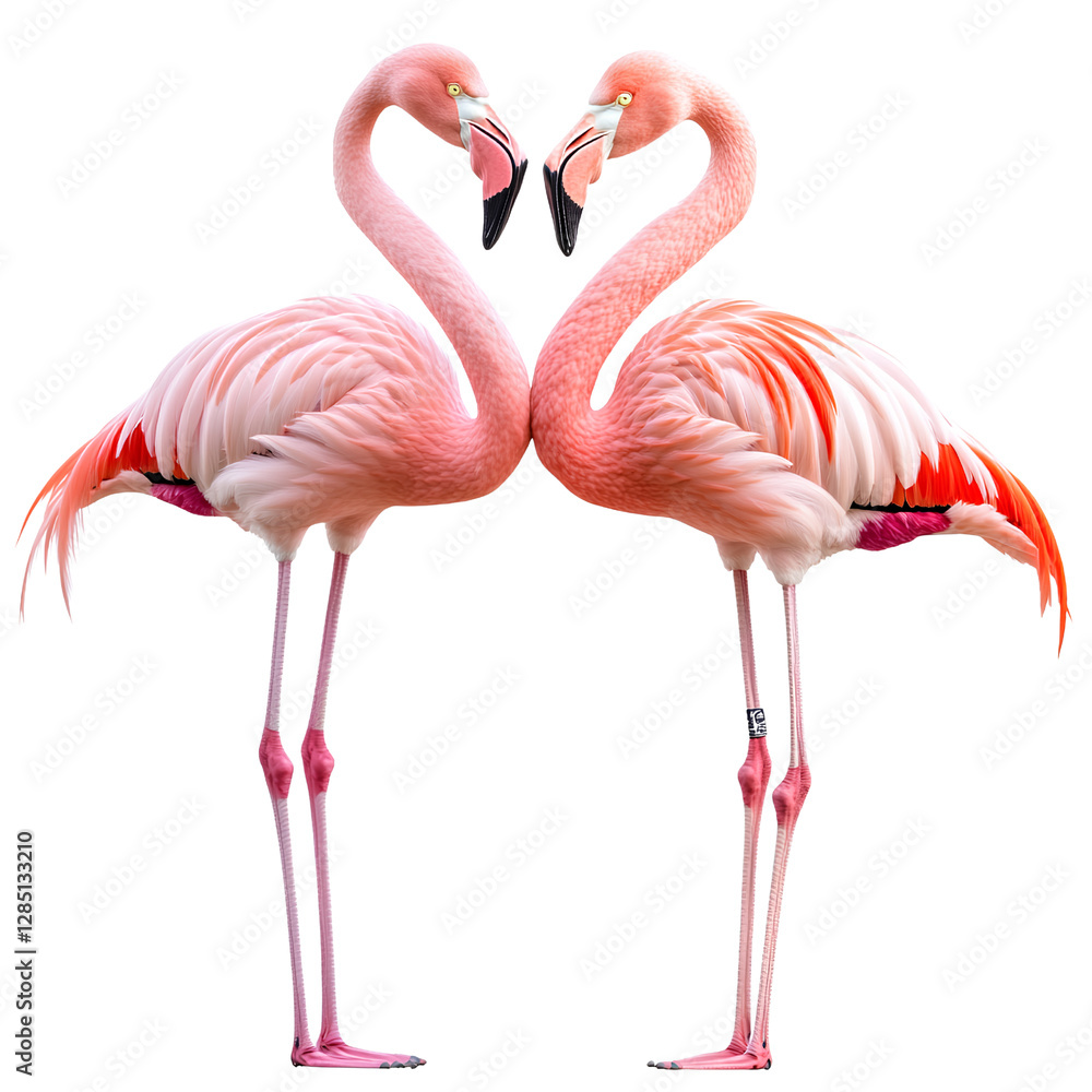 Obraz premium Three Elegant Pink Flamingos Isolated on Transparent Background – High-Quality PNG Image