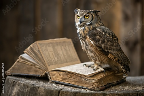 Wallpaper Mural Owl perched on ancient book. Wisdom and mystery Torontodigital.ca