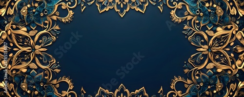 Elaborate floral frame showcases intricate gold and teal ornamentation