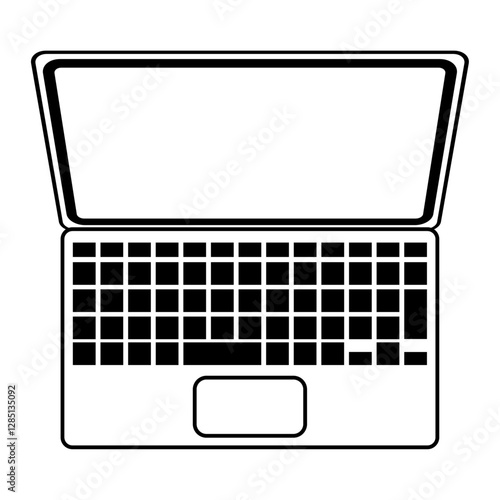 上から見たノートパソコンのモノクロイラスト