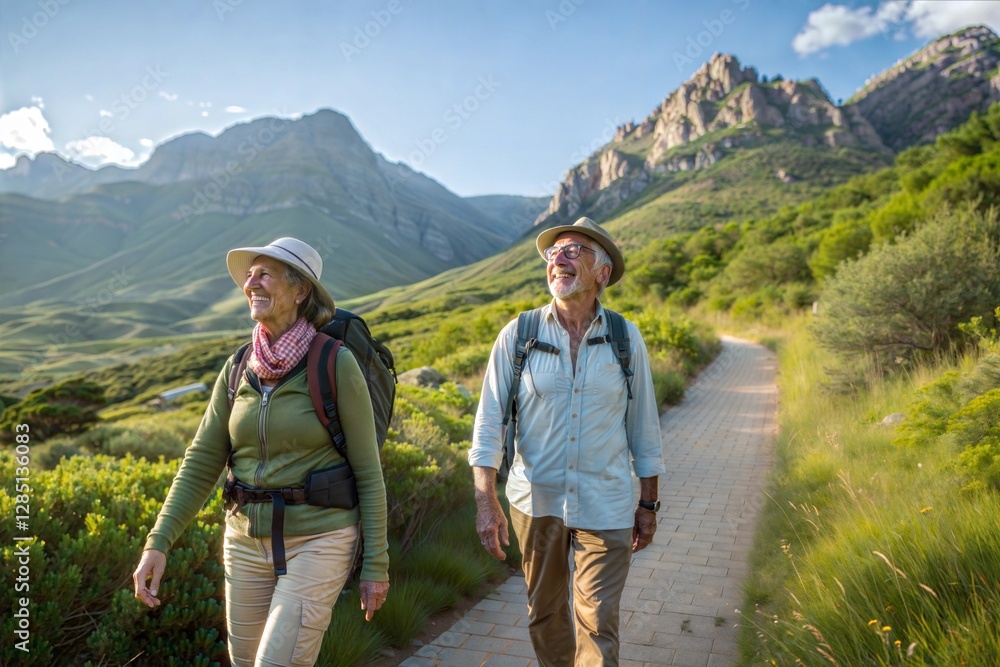 Obraz premium senior couple hiking in the mountains