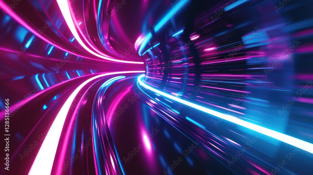 Fototapeta premium Neon Tunnel Speed Light Abstract Background