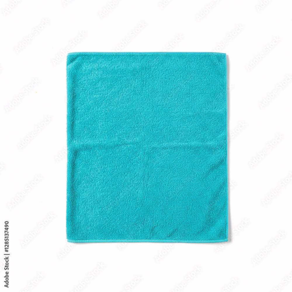 Blue towel isolated on white background. Top view. Flat lay front view Blue towel isolated on white background. Top view. Flat lay front view