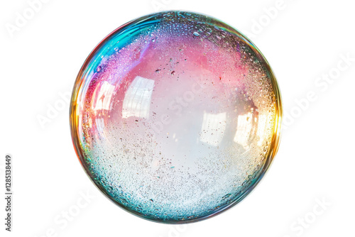 Colorful Soap Bubble with Reflections and Shimmering Surface Effects