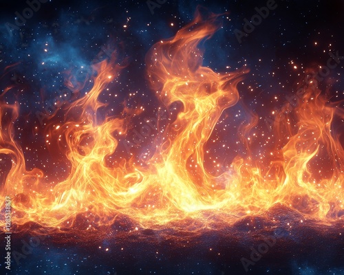 Wallpaper Mural Fiery Universe with Incandescent Flames Igniting Cosmic Space Dust and Stellar Sparks Erupting in Blazing Fireballs Torontodigital.ca