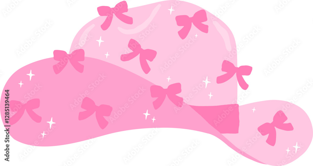 Pink Coquette Cowgirl Hat Pink Ribbon Bows Flat Design Pink Coquette Cowgirl Hat Pink Ribbon Bows Flat Design