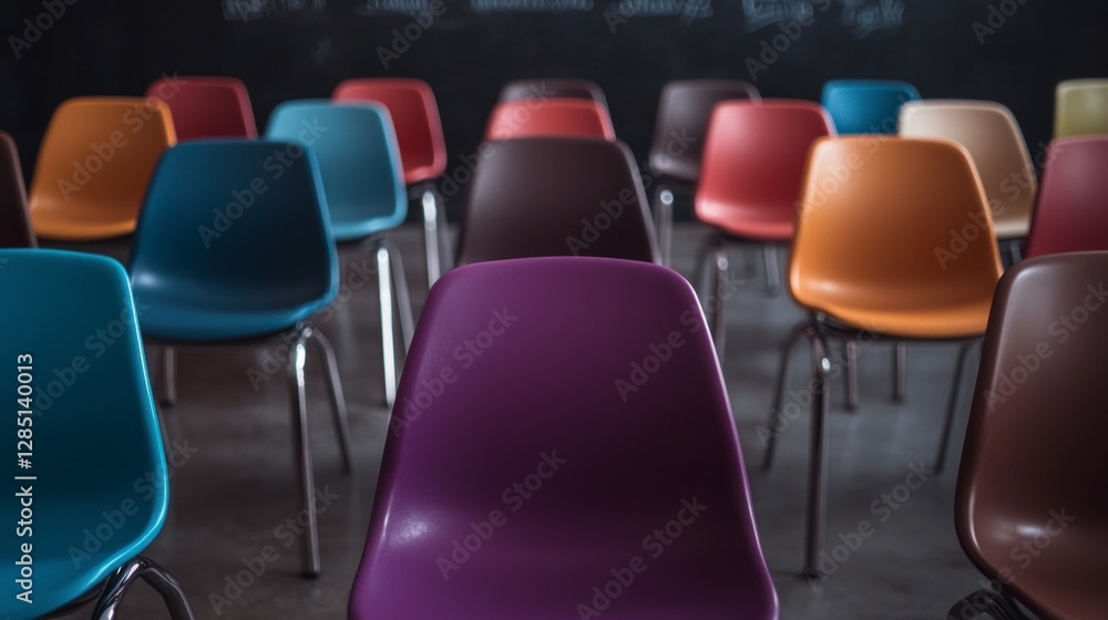 Fototapeta premium Colorful Classroom Chairs Education Learning School Diversity Setup
